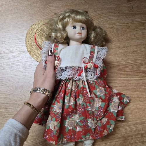 Glass doll country style like new with romantic dress