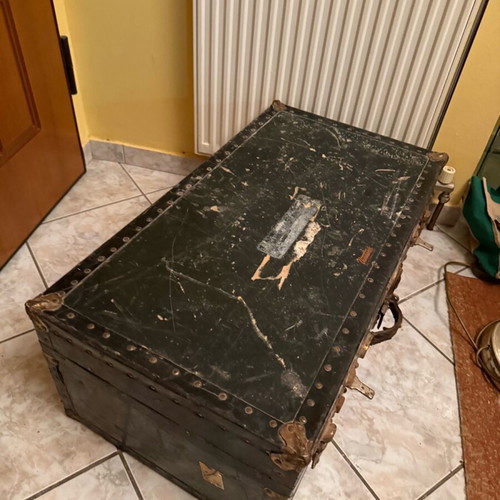 Vintage Metal Trunk Used with Industrial Character