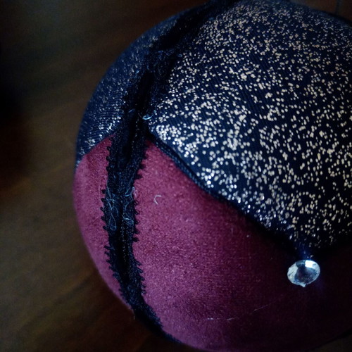 Set of 3 handmade velvet Christmas balls burgundy like new