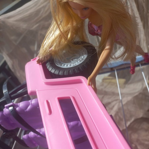 Barbie Princess Gem doll and pink jeep Mattel used set