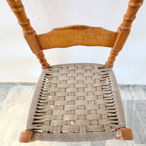 Vintage Ladder-Back Chair with Woven Seat Refurbished