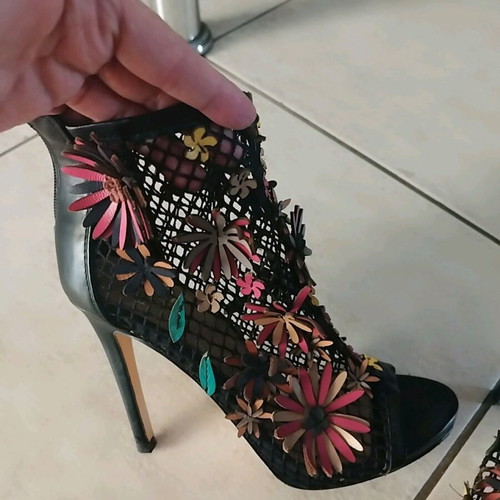 Tsakiris Mallas sandals new, black with flowers, size 36