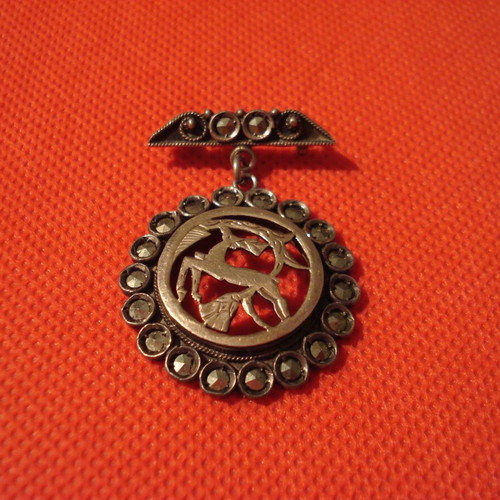 Silver brooch with 9k gold used