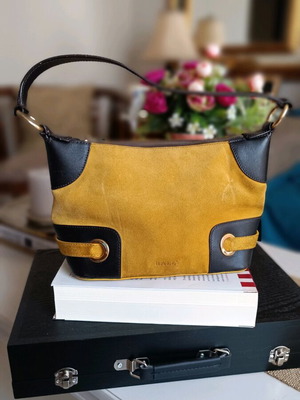Bally vintage shoulder bag suede and leather used, mustard and brown