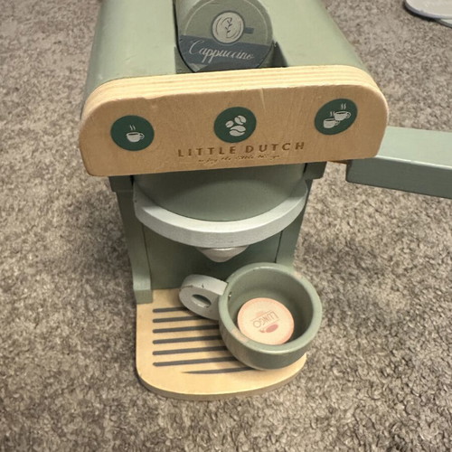 Little Dutch wooden espresso machine toy with capsules and cup