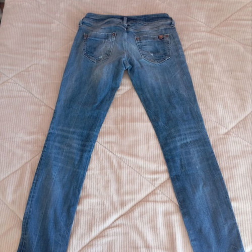 Devergo women's low-rise jeans used, light blue with rips, size XS