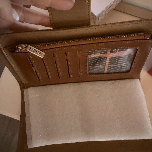 Doca women's wallet, brown taupe with embossed texture and gold details