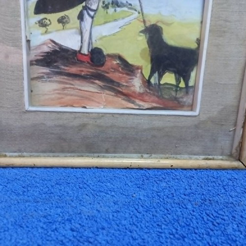 Vintage painting of Greek shepherd with dog framed, used