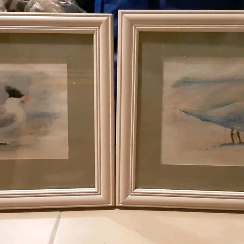 Bird paintings set of 2 new with wooden frames