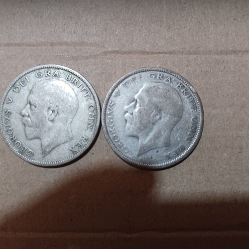 British Crown coins 1927 & 1928 used, 50% silver set of 2