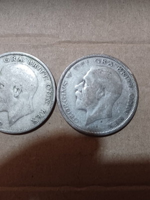 British Crown coins 1927 & 1928 used, 50% silver set of 2