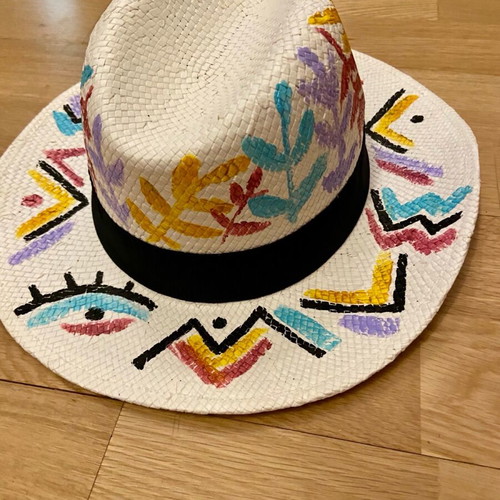 Handmade painted hat size 59 new with adjustable fit
