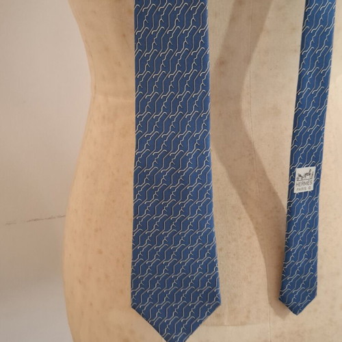 Hermes vintage silk blue tie