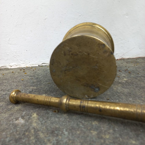 Bronze mortar and pestle set used, vintage
