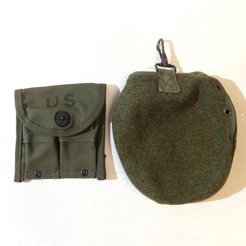Cannabis cartridge pouch for 30 M-1 carbine and felt canteen case used