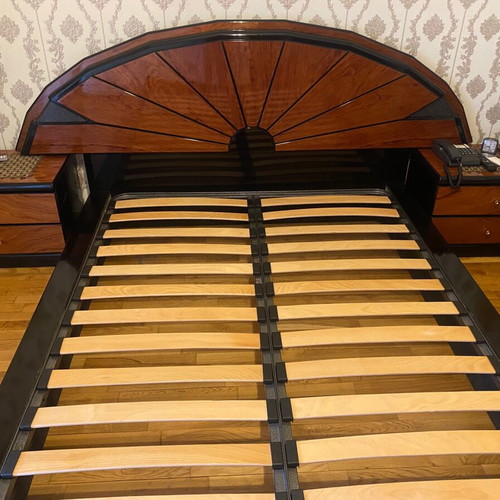 Bedroom set with bed, 2 nightstands, dresser, mirror and vanity, cherry wood