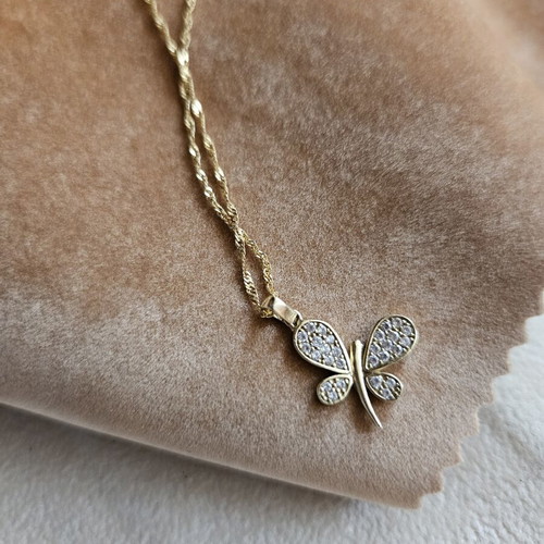 Gold necklace 585 14K with butterfly pendant, 45 cm