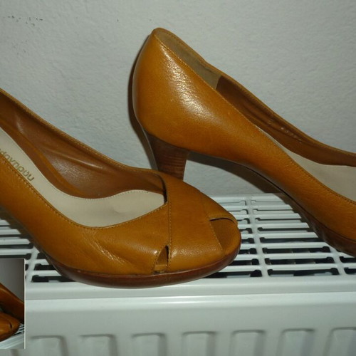 Kalogiropou leather peeptoe shoes new, size 37 light brown-tan