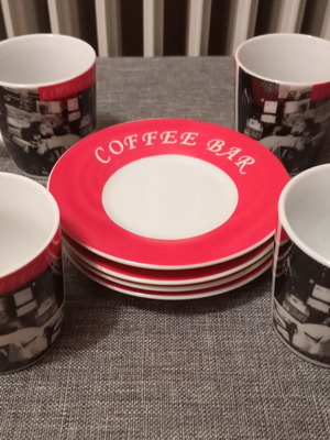 Greek coffee cups like new, set of 4 with saucers