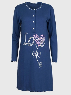 Midi νυχτικό Luna αφόρετο, μπλε με τύπωμα Love, μεγέθη S και M
