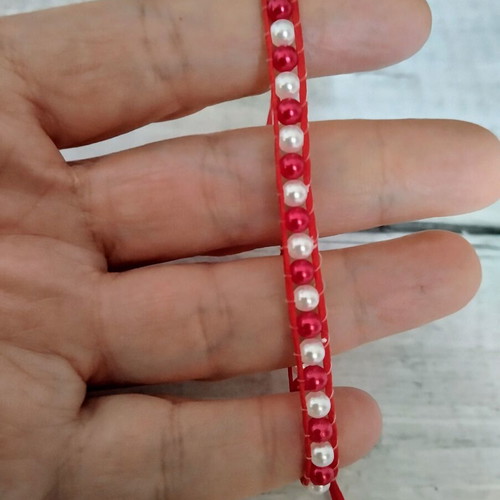 Martaki macrame bracelet with pearls made to order, white and red