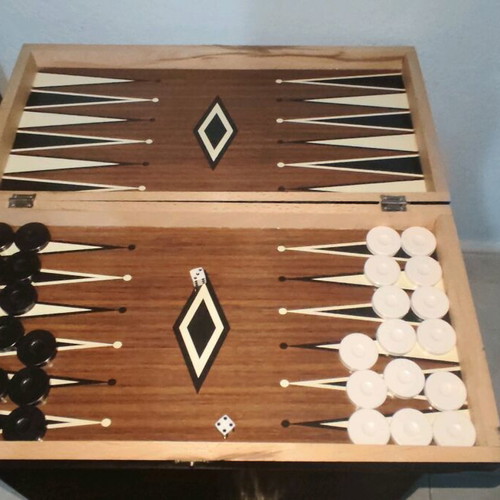 Wooden 2-in-1 board game used, chess and backgammon in case