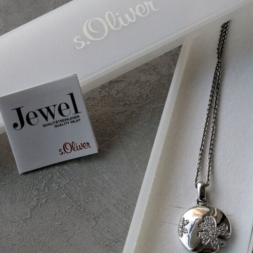 S.Oliver Clover Necklace new, 925 silver with rhinestones