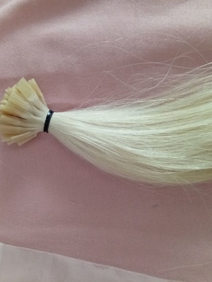 Natural hair extensions, 60cm, platinum blonde, 50 pieces, keratin flat tip