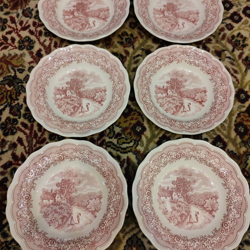 Swiss Landscape plates set used, 18 pieces, 6 fruit, 6 shallow, 6 deep