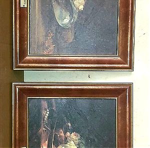 Πίνακες γνήσια αντίγραφα ελαιοτυπια σε καμβά Γιώργος Ιακωβίδης "Νεκρή φύση με κοχύλια" και"Πιατέλα μ