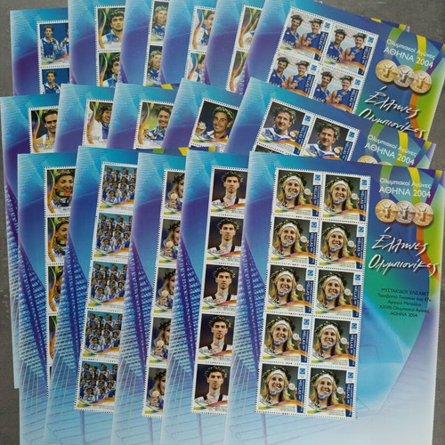 2004 Greek Olympians stamp sheets new, 16 leaves