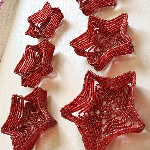 Set of 6 Retro Handmade Star-shaped Wire and Bead Tealight Holders