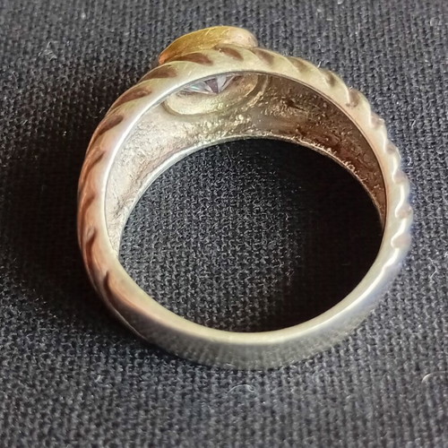 Silver ring 950 with gold setting and amethyst, used