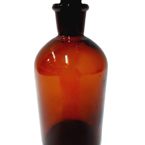 Amber laboratory bottle with stopper like new, 15 cm