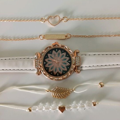 Watch and set of 5 bracelets new, white and gold