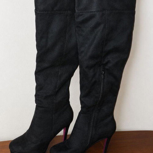 Black suede tall boots size 38 used with platform sole