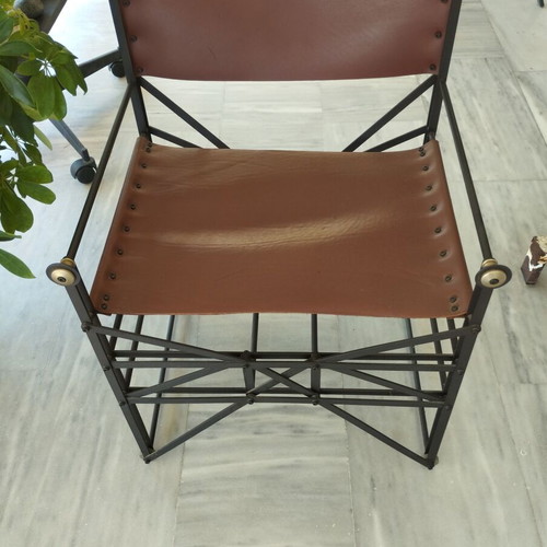 Neokatoikein armchair used, leather and iron, vintage