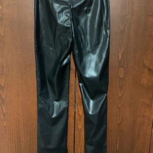 Leather pants H&M black with slit at hem like new size M