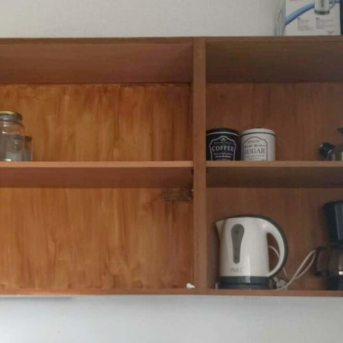 Hanging kitchen cabinet used with wooden shelf, white