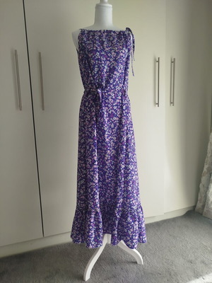 Long floral dress one size with belt like new, pink and purple