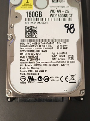 Σκληρός δίσκος 160GB HDD 2.5" μεταχειρισμένος, πλήρως λειτουργικός