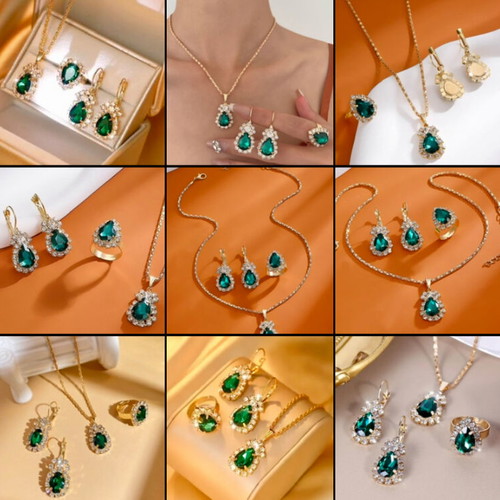 Jewelry set new golden and green