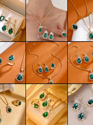 Jewelry set new golden and green