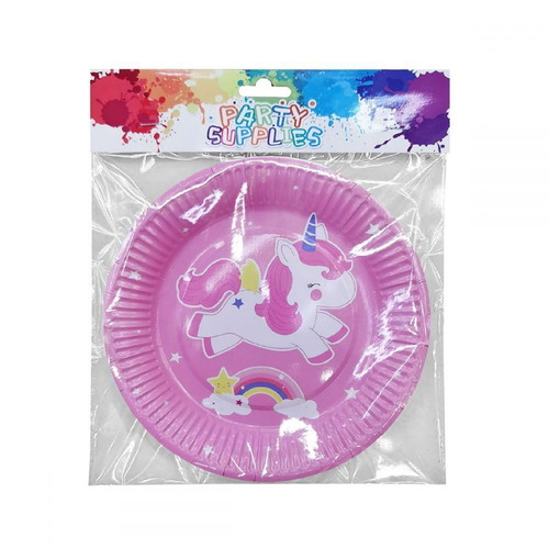 Party plates unicorn 23cm, pack of 10, new