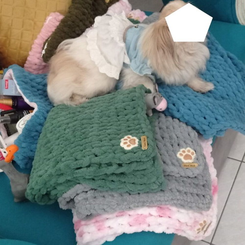 Handmade pet set with Alize Puffy yarn hypoallergenic