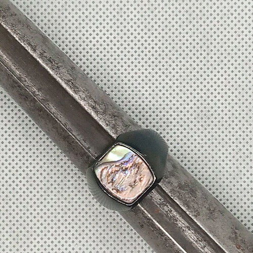 Metal ring painted glossy black with natural mother-of-pearl stone size 12.5 new