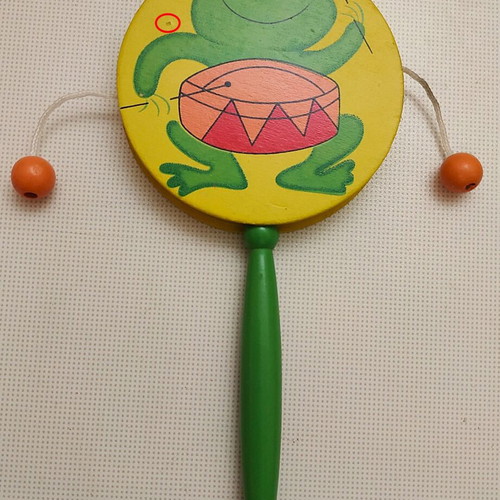 Wooden Rattle with Frog Design used