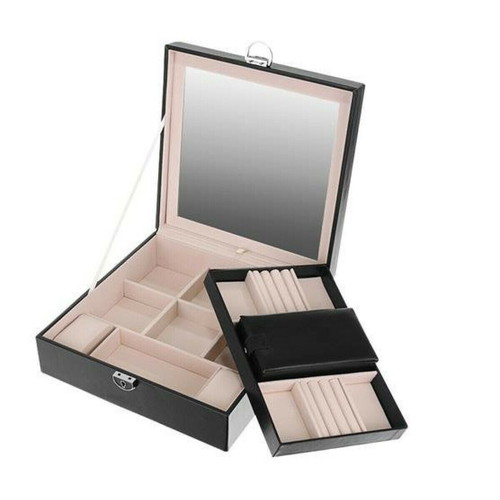 Jewelry box bijouterie new with 2 levels and black mirror