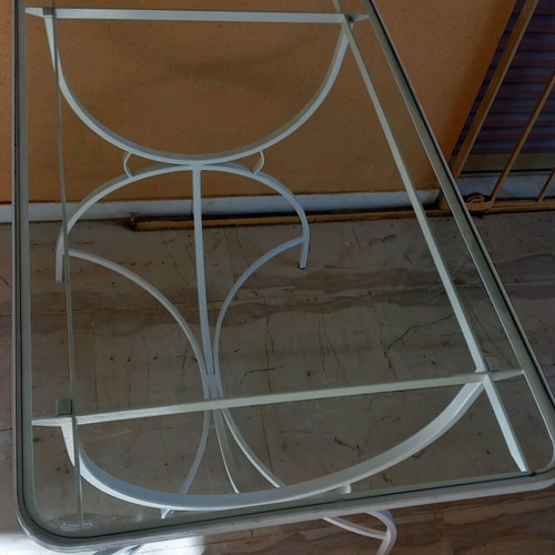 Fer Forje set used, white, 5 pieces with table and chairs