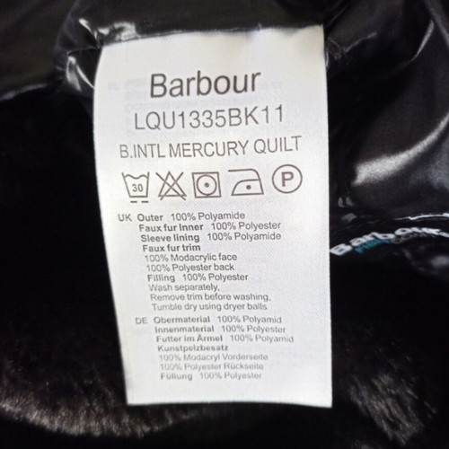 Barbour Platinum Mercury long puffer coat new, size 12, black